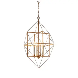 Mutli Arm Angular 4 Light Ceiling Pendant - Hammered Gold & Silver Finish