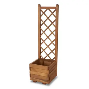 Blooma Bopha Brown Wooden Square Planter (H)140cm (W)40cm