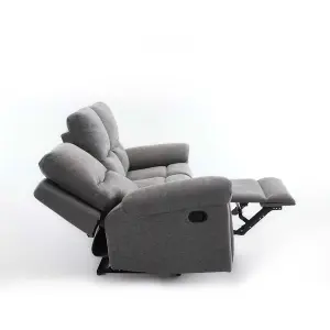 Fosse 3 Seater Manual Recliner Fabric Modern Living Sofa Dark Grey