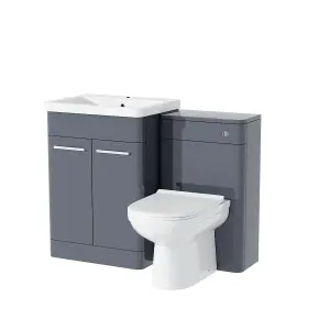 Nes Home 1100mm Freestanding Basin Vanity Unit, WC Unit & BTW Toilet Steel Grey