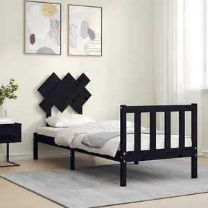 Berkfield Bed Frame with Headboard Black Small Single Solid Wood