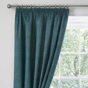 Pembrey Textured Pair of Pencil Pleat Curtains With Tie-Backs