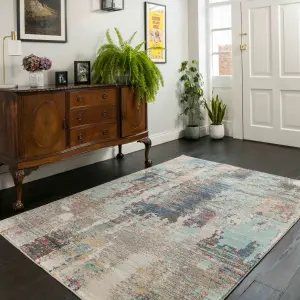 Blue Abstract Soft Distressed Fireside Living Area Rug 60cm x240cm