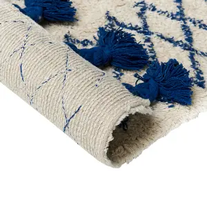 Cotton Area Rug 160 x 230 cm Beige and Blue ERZINCAN