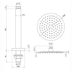 ENKI Contemporary Matte Black Fixed Round Ultra Slim Stainless Steel Shower Head & Arm 8"