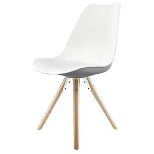 Soho White Plastic Dining Chair with Pyramid Light Wood Legs