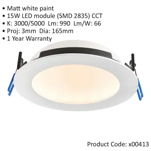 2 PACK Anti-Glare Recessed IP65 Ceiling Downlight - 15W CCT LED - Matt White