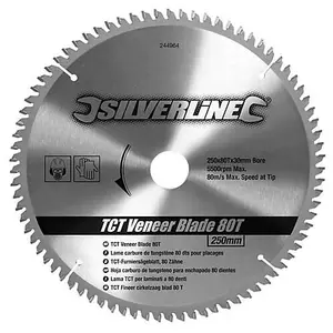 250mm x 30mm TCT Veneer Blade 80T Circular Saw 25mm20mm16mm Rings