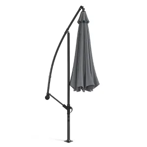 3M Large Rotatable Garden Sun Shade Cantilever Parasol Patio Hanging Banana Umbrella Crank Tilt No Base, Dark Grey