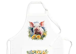 Purely Home Farm Animals & Flowers Piglet Apron - Floral Gifts for Her - Cooking & Baking