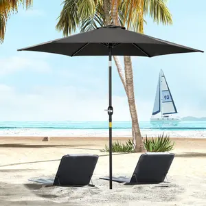 Outsunny Patio Umbrella Parasol Sun Shade Garden Aluminium Black 2.7M