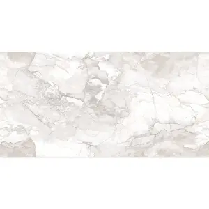 Santiago Gloss Cream Marble Effect Porcelain Wall & Floor Tile - Pack of 32 Tiles, 23m² - (L)600(W)1200mm