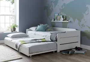 Copella White Guest Bed With Trundle With Spring Mattresses