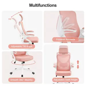 Yaheetech High Back Mesh Office Chair with Headrest and Armrest - Pink