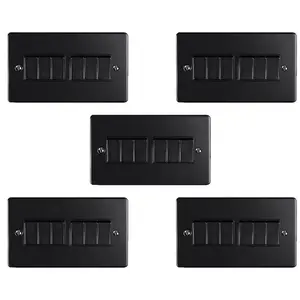 5 PACK 6 Gang Metal Multi Light Switch MATT BLACK 2 Way 10A Black Trim