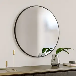 Baum Metal Flat Wall Mirror Black / 60 cm H x 60 cm W