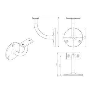 2x Handrail Bannister Bracket Wall Support 62mm Projection Polished Steel