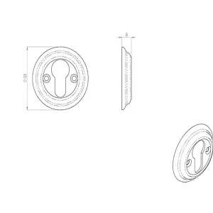 55mm Euro Profile Round Escutcheon Reeded Design Satin Chrome Keyhole Cover