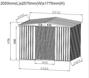 8ft x 6ft Metal Shed, Garden Shed with Double Door - Grey