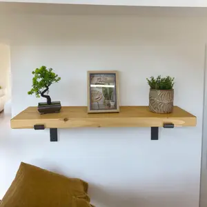 Reclaimed Wooden Shelf with Bracket Bent Down 7" 170mm - Colour Light Oak - Length 200cm