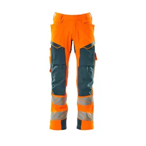 Mascot Accelerate Safe Trousers with Kneepad Pockets - Hi-Vis Orange/Dark Petroleum   (38.5) (Leg Length - Long)