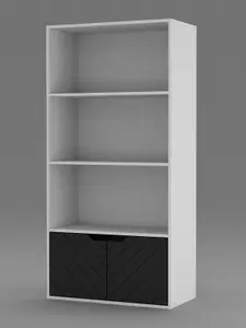 URBNLIVING 4 Tier White Wooden Bookcase Cupboard with 2 Black Line Doors Storage Shelving Display Cabinet