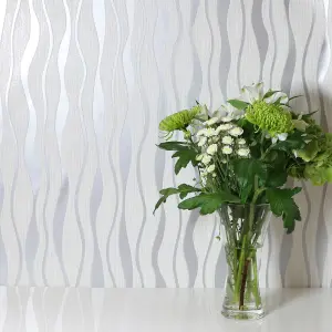 Arthouse Metallic Wave White/Silver Wallpaper