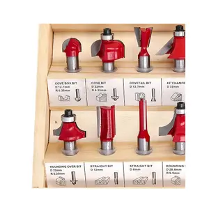 Wellcut WC-RB12 12 Piece 1/4" TCT Router Cutter Starter Bit Set in Wooden Case