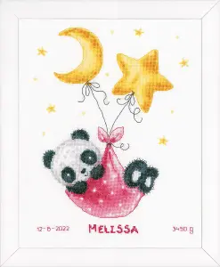 B/REC PANDA BEAR - Counted Cross Stitch Kit: Birth Record: Panda Bear Goes to Sleep - Vervaco