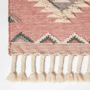 Homescapes Pali Pink Kilim Runner Wool Rug 66 x 200 cm