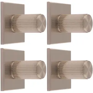 4 PACK - Reeded Cylinder Cabinet Door Knob & Matching Backplate - Satin Nickel 40 x 40mm