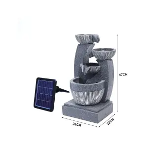 4 Tier Rockery Waterfall Decoration Solar Powered Outdoor Water Feature Fountain with LED Lights 47cm