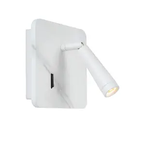 Lucide Oregon Modern Bedside Lamp - LED - 1x4W 3000K - With USB charging point - White