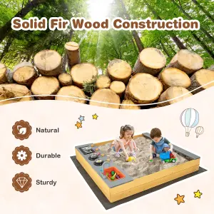 Costway Wooden Sandbox Kids Sand Pit w/ Kitchen Playset & Bottom Liner