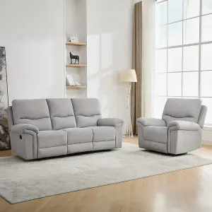 Fosse 1 + 3  Seater Manual Recliner Fabric Modern Living Sofa Light Grey