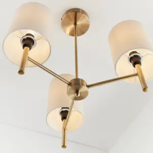 Anson Lighting Phoenix 3lt Semi Flush light finished in Antique brass plate and cream fabric