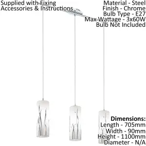 Ceiling Pendant Light & 2x Matching Wall Lights Chrome & Pattern Glass Shade