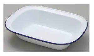 2 x Falcon 22cm Oblong Enamel Pie Dish Non Stick Oven Baking Dish White Blue Rim