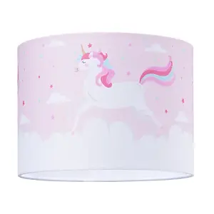 Beautiful Soft Pink Cotton Lampshade with Dancing Unicorns and Clouds Decoration