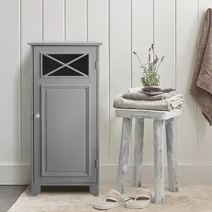 Teamson Home Free Standing Bathroom Cabinet with 1 Door and 2 Shelves, Bathroom Storage, Grey