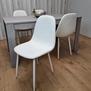 Dining Table and 4 Chairs Grey 4  white Leather Chairs Wood Dining Set Furniture