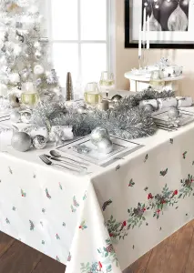 Christmas Story Robin Border Decorative Table Cloth 52 x 70" (132 x  178cm) Cream. Perfect For Christmas