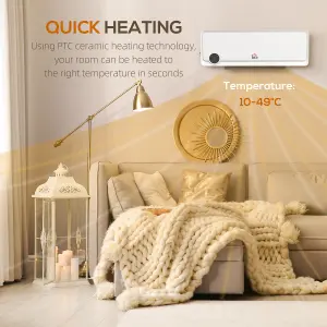 HOMCOM 1000W/2000W Wall Downflow Heater 10-49 centigradeTemperature w/ Timer Remote