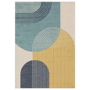 Blue Funky Modern Easy to Clean Abstract Rug For Dining Room -120cm X 170cm