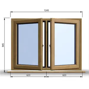 1245mm (W) x 945mm (H) Wooden Stormproof Window - 2 Opening Windows (Left & Right) - Toughened Safety Glass