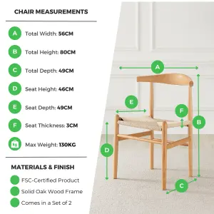 Furniturebox UK Set of 2 Lugar Solid Beech Wooden Rope Dining Chairs