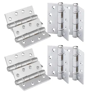 XFORT 4 Inch (100mm) Polished Chrome Ball Bearing Hinges, Steel Door Hinge for Wooden Doors (4 Pairs)