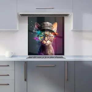 Devon Rex Cat With Hat Splashart Premium Glass Kitchen Splashback W700mm x H750mm