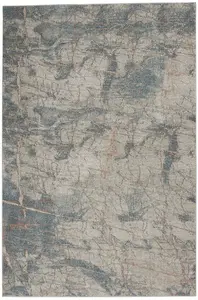 Light Grey Blue Rustic Textures Luxurious Modern Abstract Bedroom & Living Room Rug -66 X 230cm (Runner)