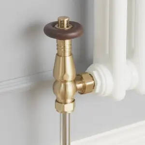 GoodHome Polished Gold Angled Thermostatic Radiator valve & lockshield (Dia)15mm x ½"